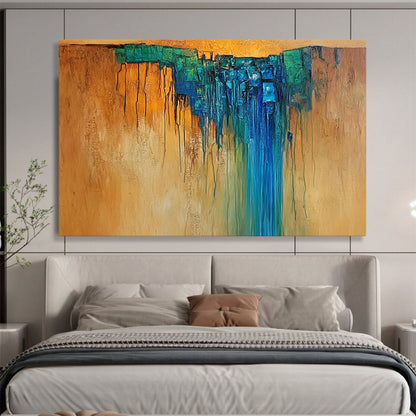 Brown and Blue Abstract Waterfall - “Cascading Colors” Painting On Canvas HB1465