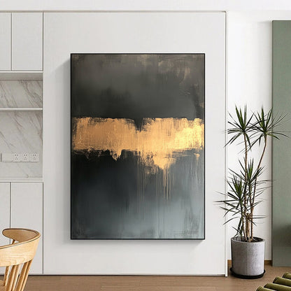 Black, Gold, Gray, Dripping Gold "Gilded Drip" Abstract Expressionist Painting On Canvas HB116