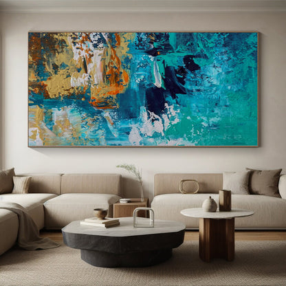 Immense Geometric Abstract Wall Art - Hand-Painted Resin for Tech Startup Offices