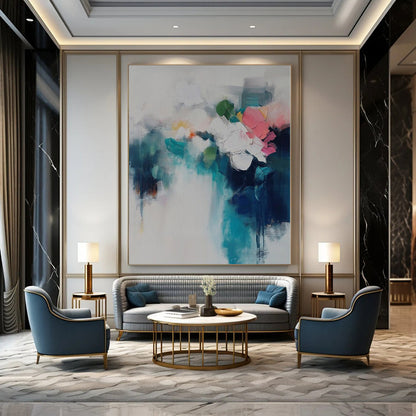 Large-Scale Hand-Painted Contemporary Abstract Canvas for Dining Room Above Sideboard Cabinets
