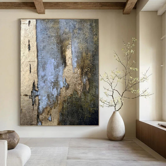 Oversized Hand-Painted Modern Abstract Mural for Upscale Hotel Restaurants