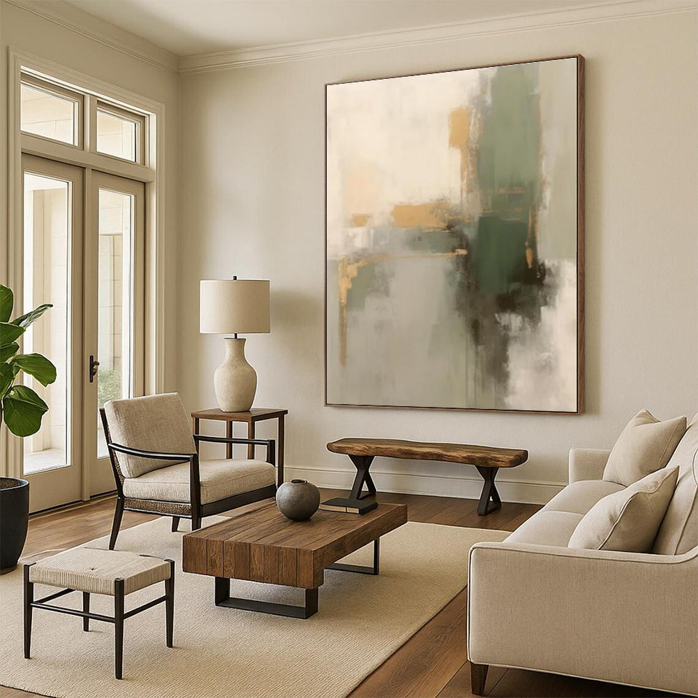 Oversized Bespoke Hand-Painted Abstract Canvas for Bathroom Relaxation Wall