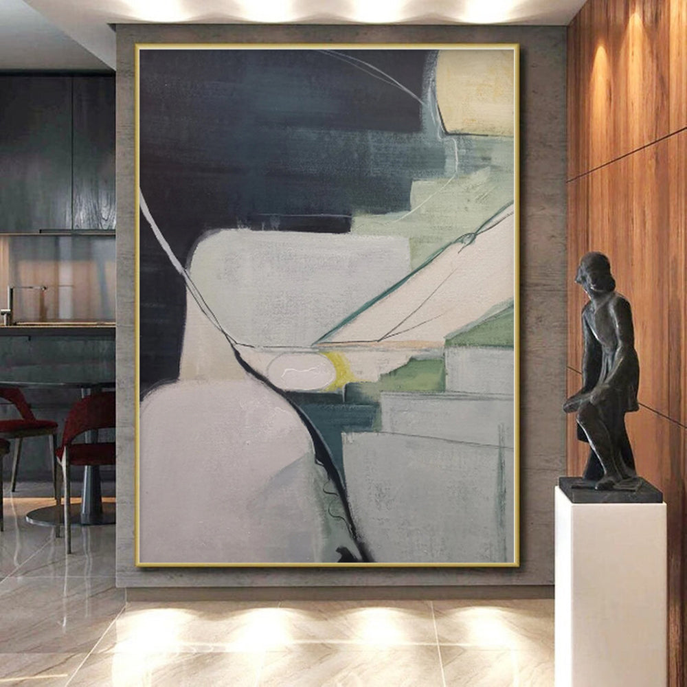 Gigantic Abstract Landscape Hand-Painted Painting for Home Library Knowledge Wall