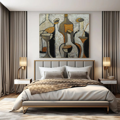 Geometric Elegance Hand-Painted Mural for Modern Dining Rooms