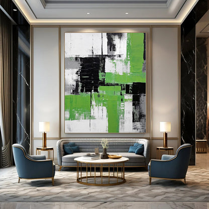 Grand Abstract Painting for Indoor Green Wall Spaces - Made to Order Acrylic on Linen