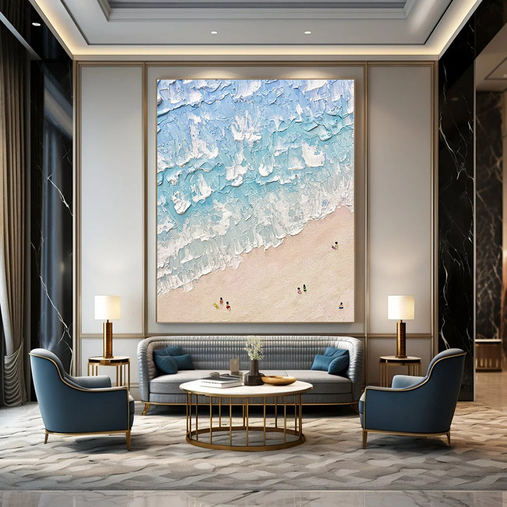 Oversized Hand-Painted Modern Abstract Painting for Living Room Fireplace Screens