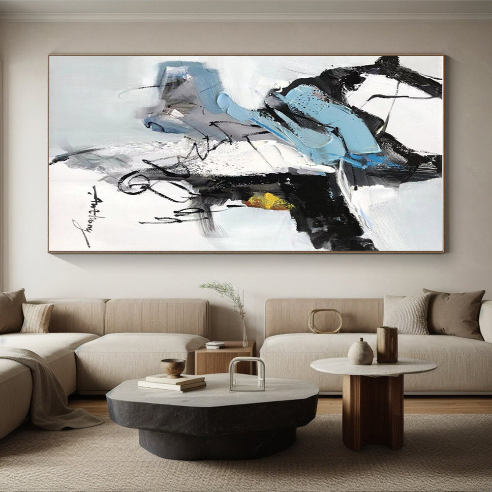 Contemporary Oversized Hand-Painted Abstract Canvas for Modern Living Room Makeover