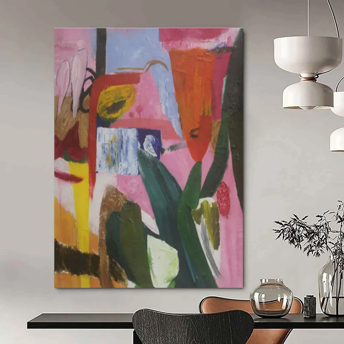 Oversized Hand-Painted Abstract Mural for Office & Entryway