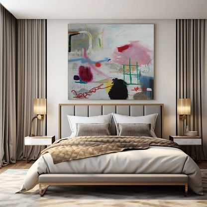 Large-Scale Custom Hand-Painted Abstract Art for Bedroom & Hotel Library