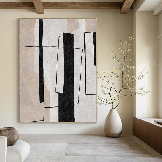 Warm Hand-Painted Abstract Wall Art for Living Room Behind Armchairs