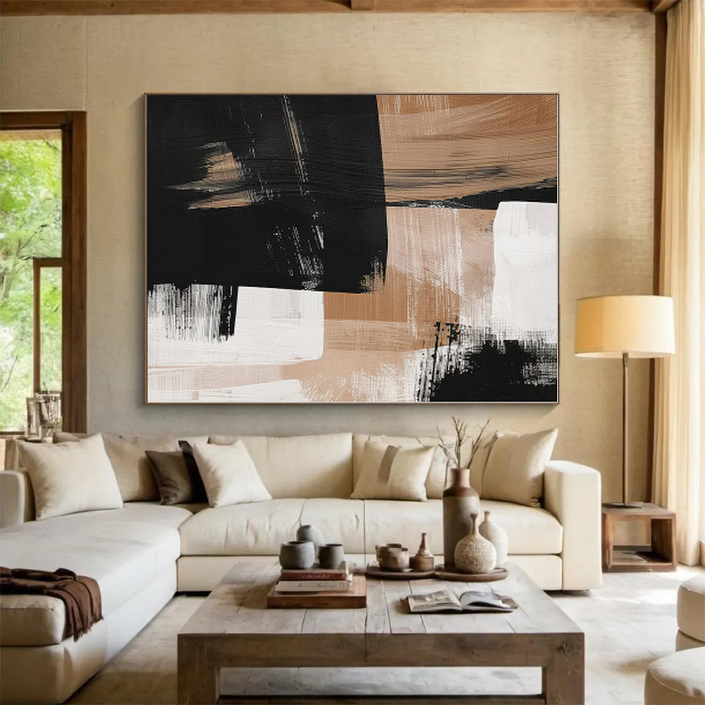 Gigantic Custom Abstract Canvas for Family Room Mantel Feature Wall