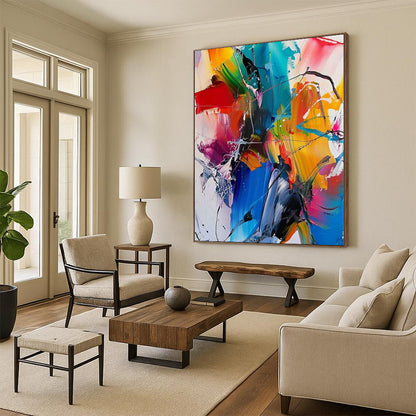Monumental Abstract Painting for Indoor Herb Garden Spaces - Custom Resin on Linen