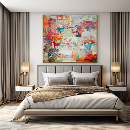 Gigantic Hand-Painted Modern Abstract Canvas for Corporate Office Reception Areas