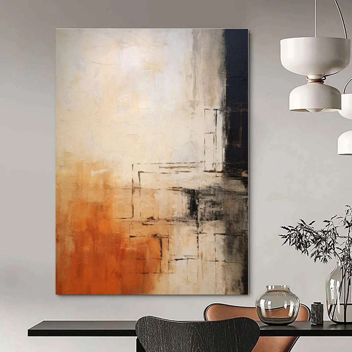 Oversized Custom Hand-Painted Abstract Mural for Living Room and Bar