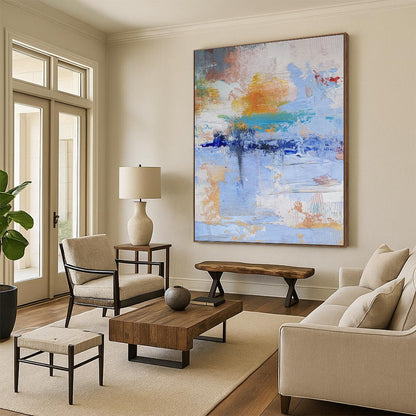 Large Abstract Canvas for Boat Cabin Interiors - Custom Acrylic on Linen