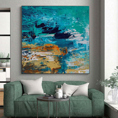 Immense Geometric Abstract Wall Art - Hand-Painted Resin for Tech Startup Offices