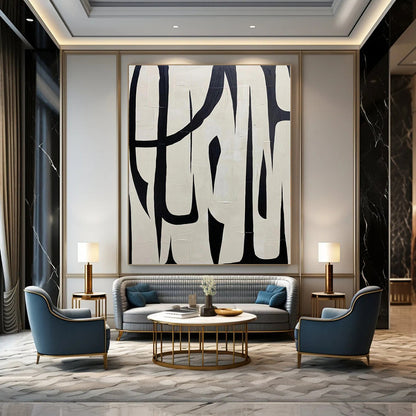 Oversized Hand-Painted Modern Abstract Mural for Living Room Behind Sectional Dividers