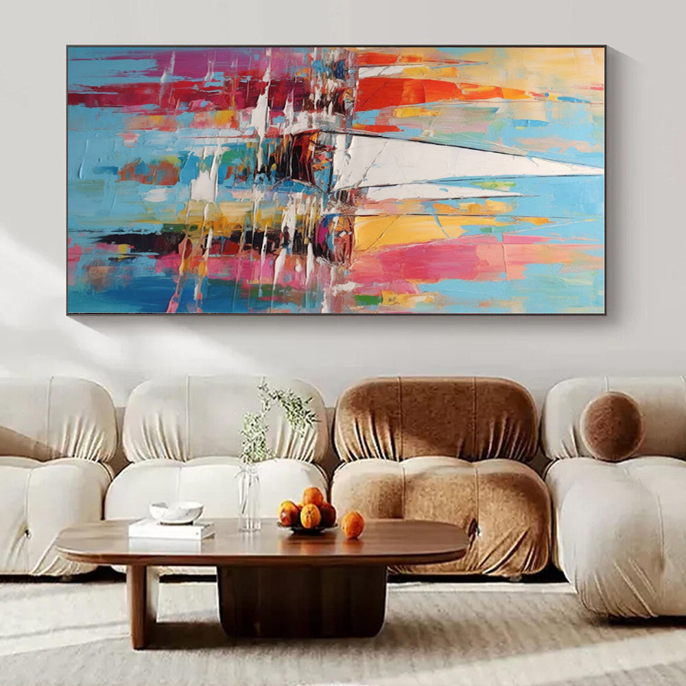 Giant Hand-Painted Contemporary Abstract Canvas for Office Training Rooms