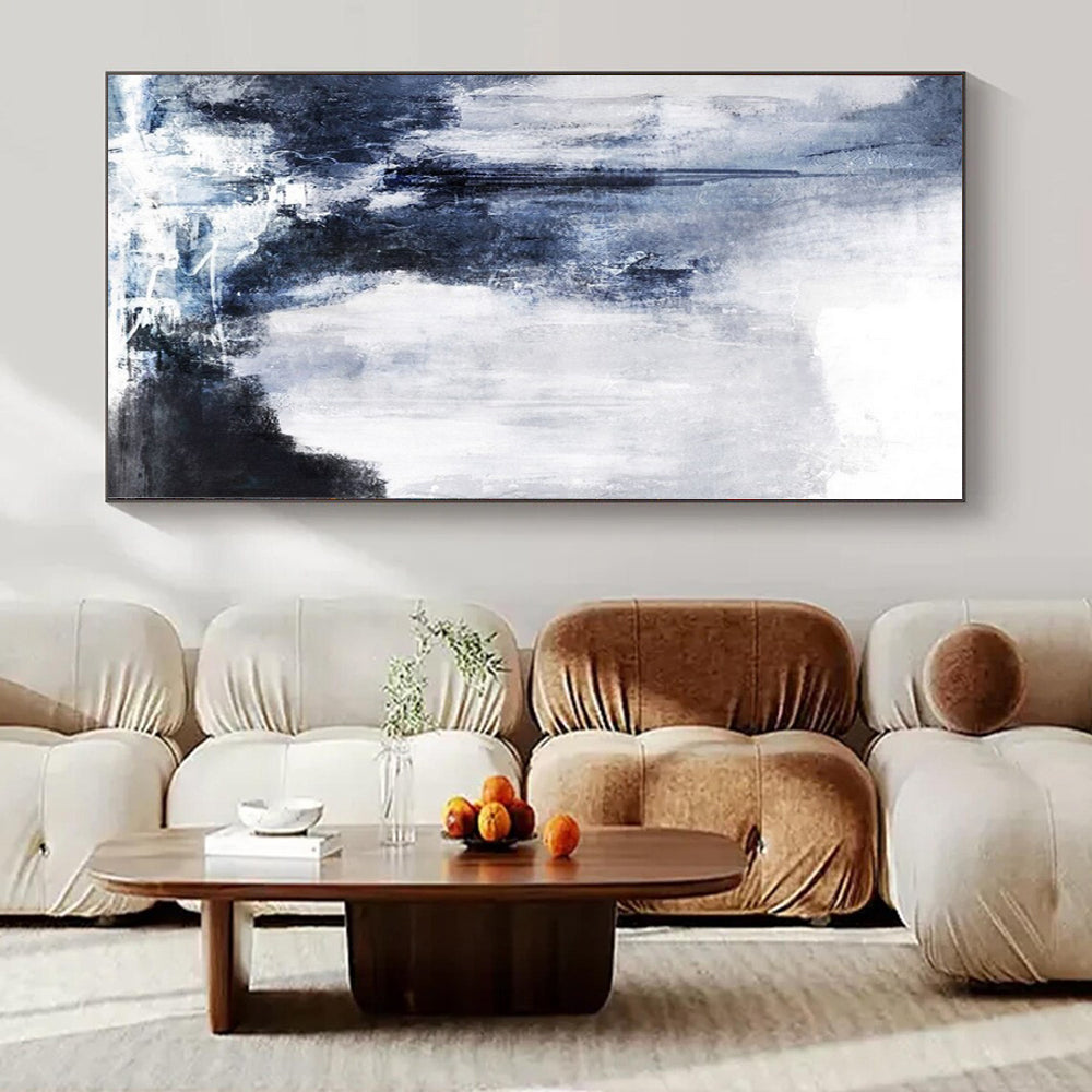 Large Hand-Painted Contemporary Abstract Wall Art for Living Room Behind Armchairs