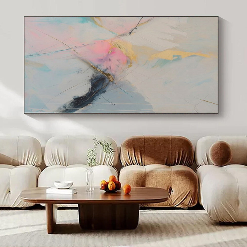 Extra-Vast Hand-Painted Modern Abstract Art for Dining Room Behind Dining Benches