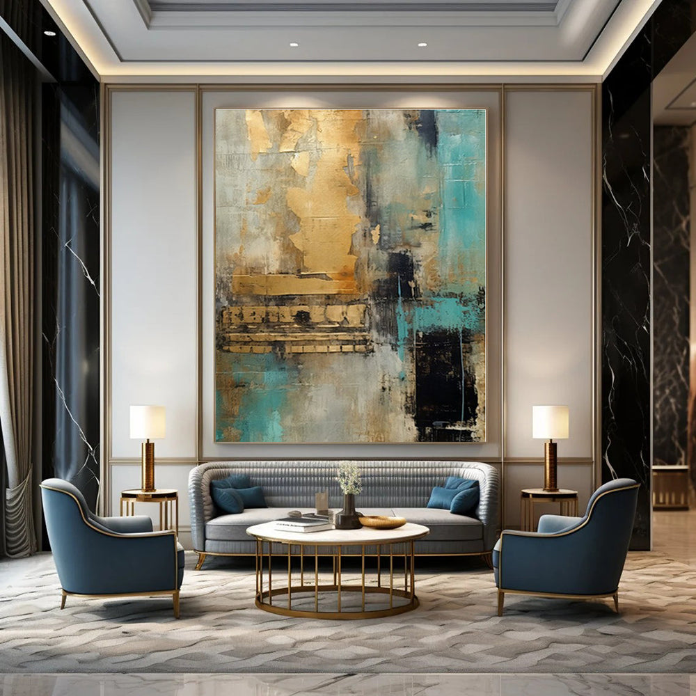 Oversized Hand-Painted Modern Abstract Mural for Office Server Rooms