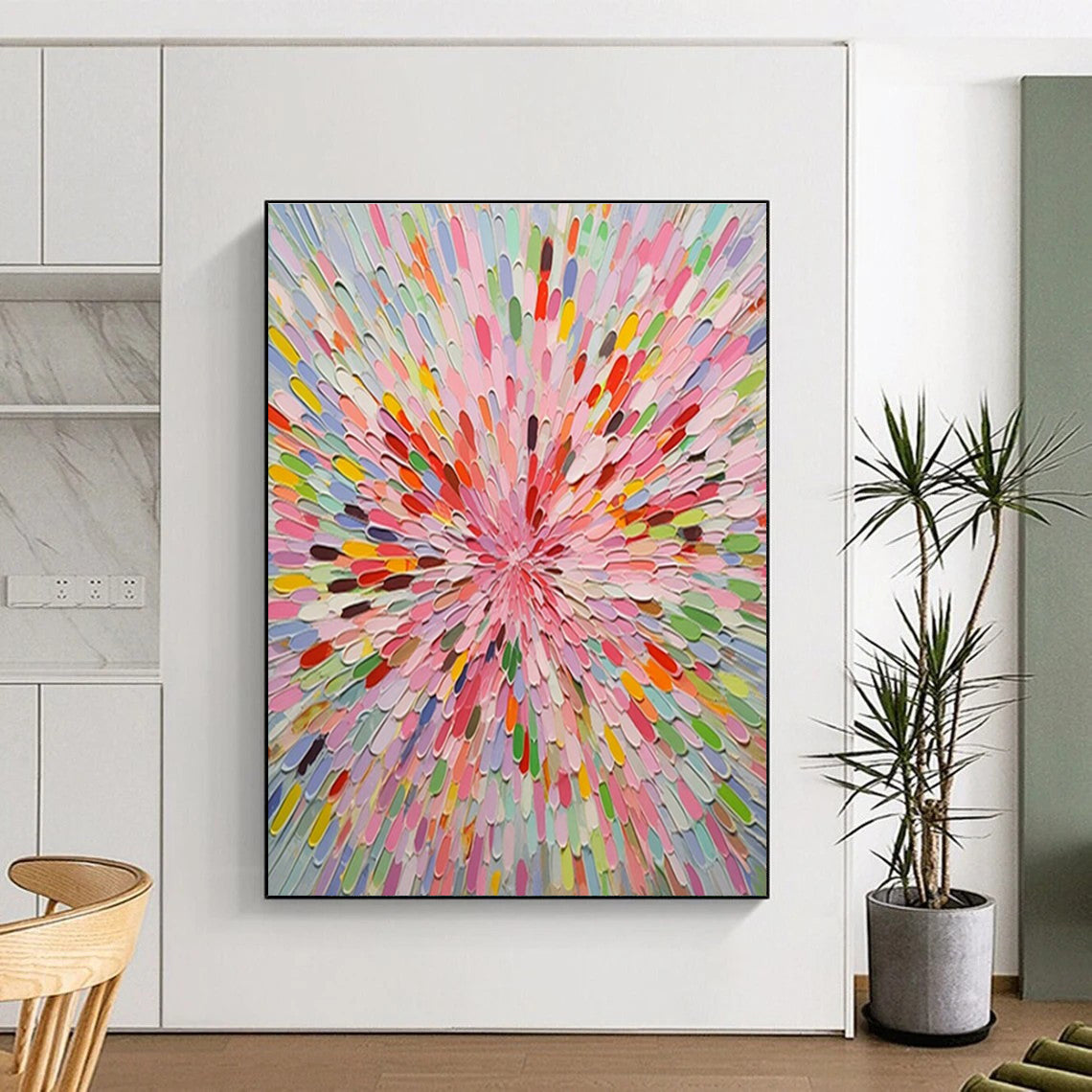 Oversized Hand-Painted Abstract Canvas for Living Room Media Wall