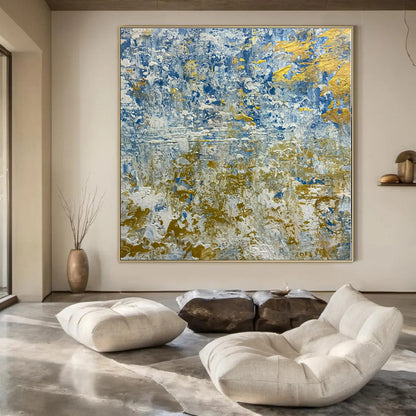 Large Hand-Painted Contemporary Abstract Wall Art for Bedroom Behind Armchairs