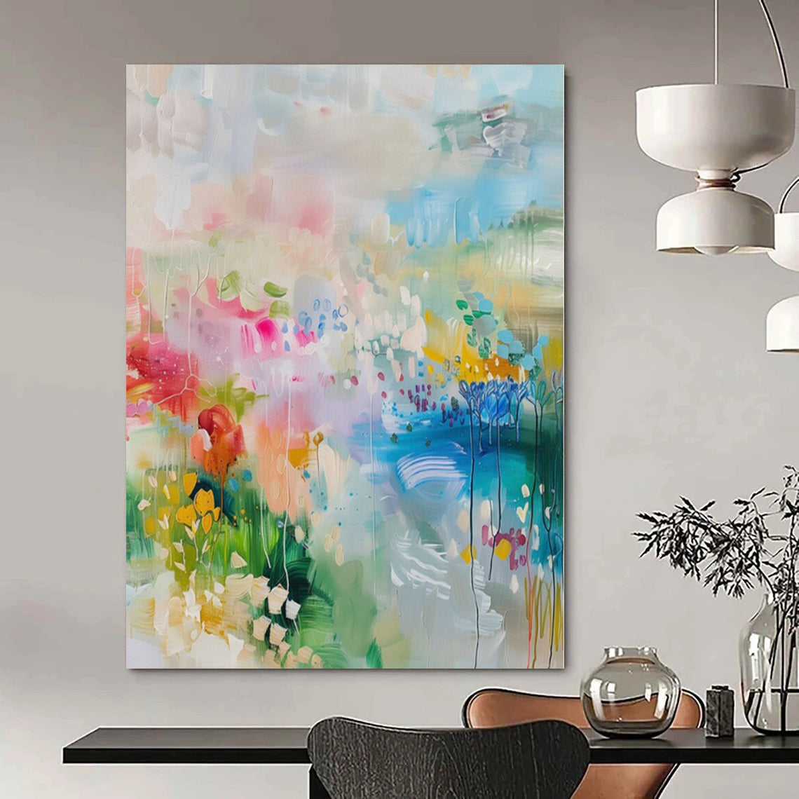 Colossal Hand-Painted Contemporary Abstract Mural for Dining Room Wine Tasting Areas