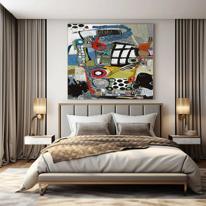 Large-Scale Hand-Painted Contemporary Abstract Mural for Family Home Kitchens