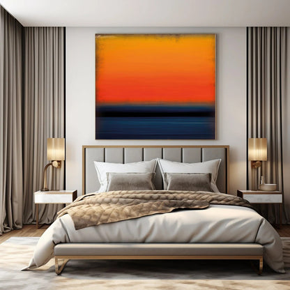 Oversized Hand-Painted Modern Abstract Mural for Dining Room Behind Bar Carts