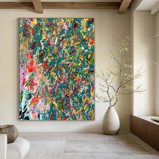 Large-Scale Hand-Painted Contemporary Abstract Mural for Bedroom Accent Walls