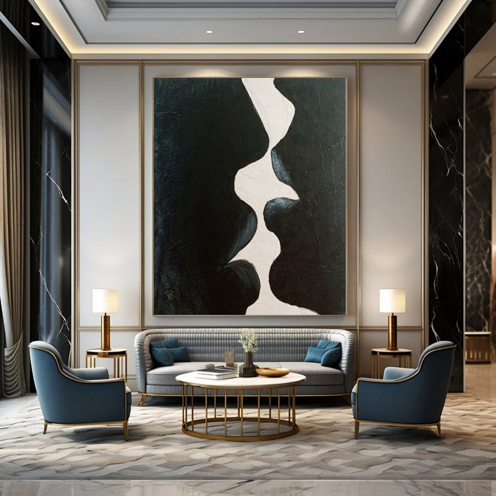 Minimalist Monochrome Hand-Painted Abstract Canvas for Dining Rooms