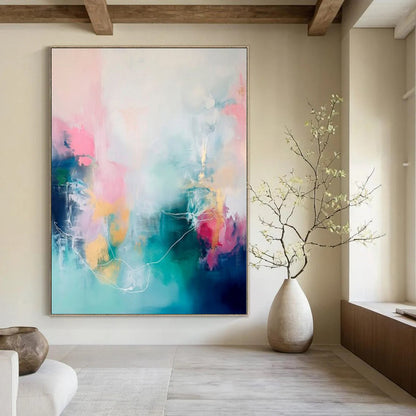 Oversized Hand-Painted Modern Abstract Mural for Dining Room Wine Cellar Areas