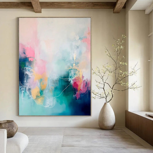 Oversized Hand-Painted Modern Abstract Mural for Dining Room Wine Cellar Areas