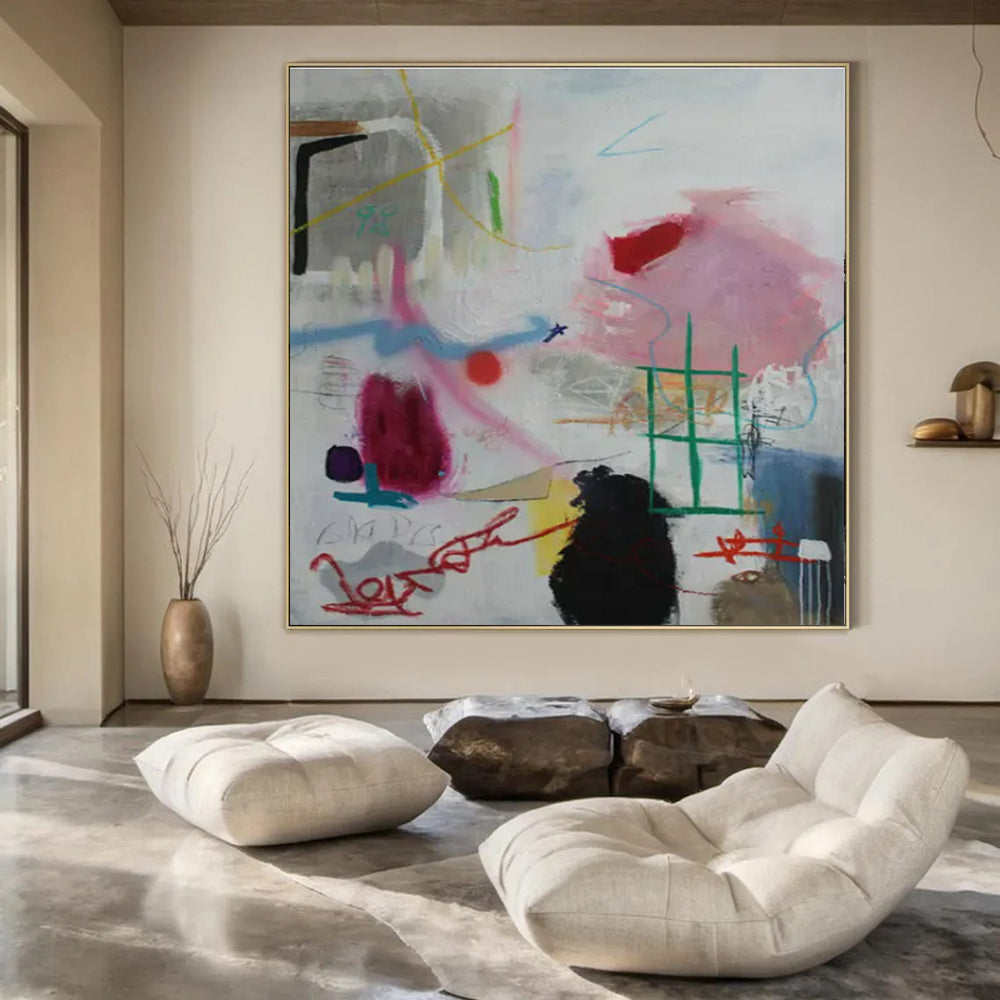 Large-Scale Custom Hand-Painted Abstract Art for Bedroom & Hotel Library
