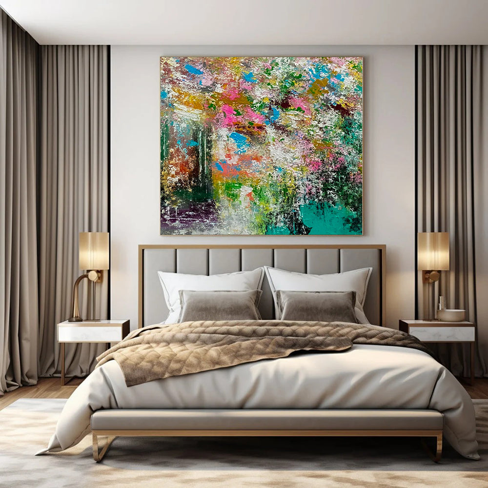 Huge Hand-Painted Contemporary Abstract Canvas for Bedroom Windowless Walls