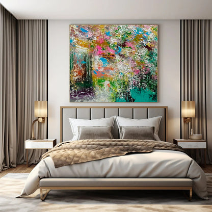 Huge Hand-Painted Contemporary Abstract Canvas for Bedroom Windowless Walls