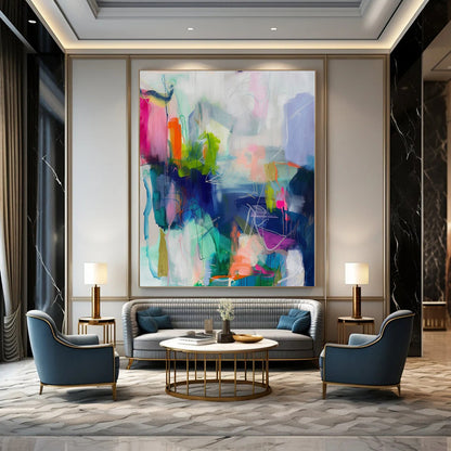 Giant Hand-Painted Contemporary Abstract Painting for Dining Room Breakfast Nooks