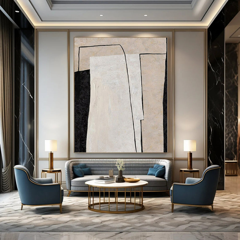 Colossal Hand-Painted Contemporary Abstract Canvas for Living Room Above Bookcases