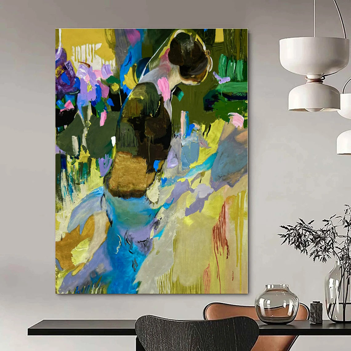 Oversized Hand-Painted Modern Abstract Painting for Bedroom Pet Sleeping Nooks