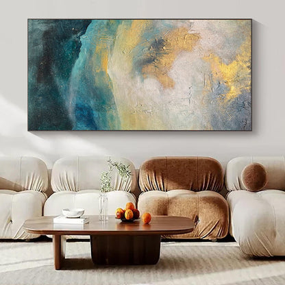 Colossal Hand-Painted Contemporary Abstract Canvas for Hotel Rooftop Lounges