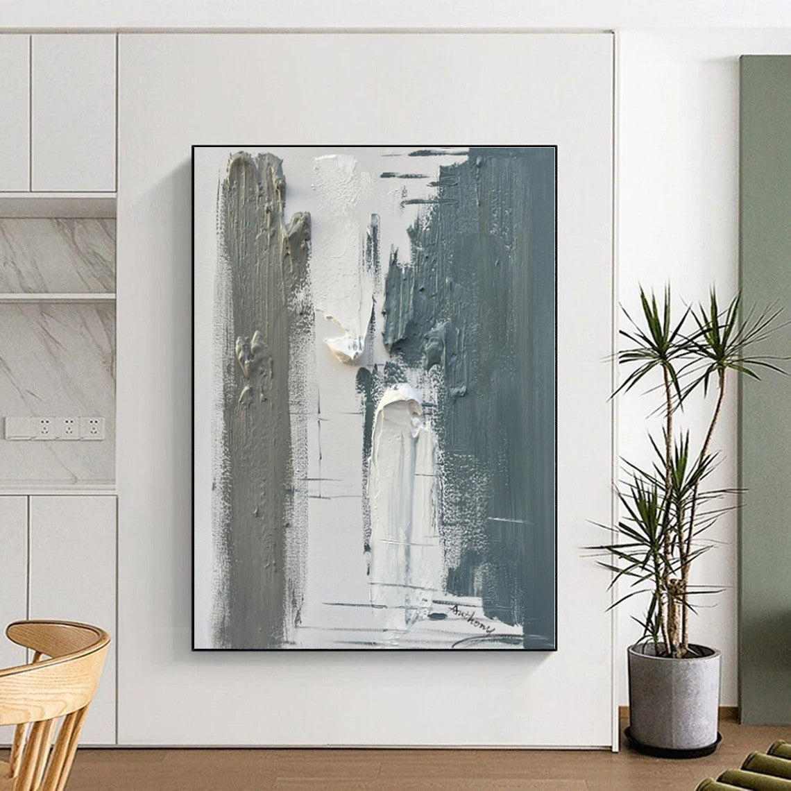 Custom Giant Hand-Painted Abstract Canvas for Bathroom Vanity Feature Wall