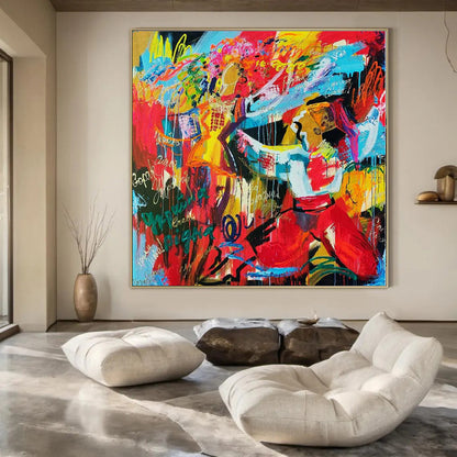 Floral Abstraction Hand-Painted Wall Art for Dining Room Bay Windows
