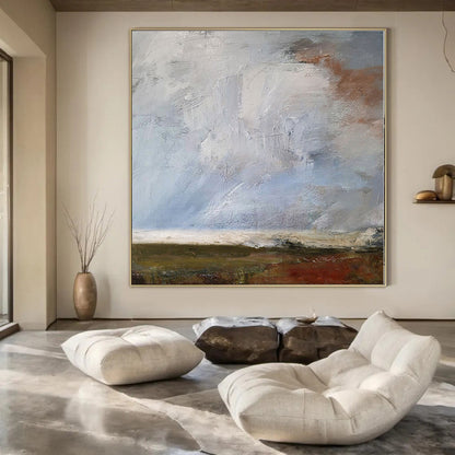 Luxurious Hand-Painted Abstract Wall Art for Behind Living Room Sectional Sofas