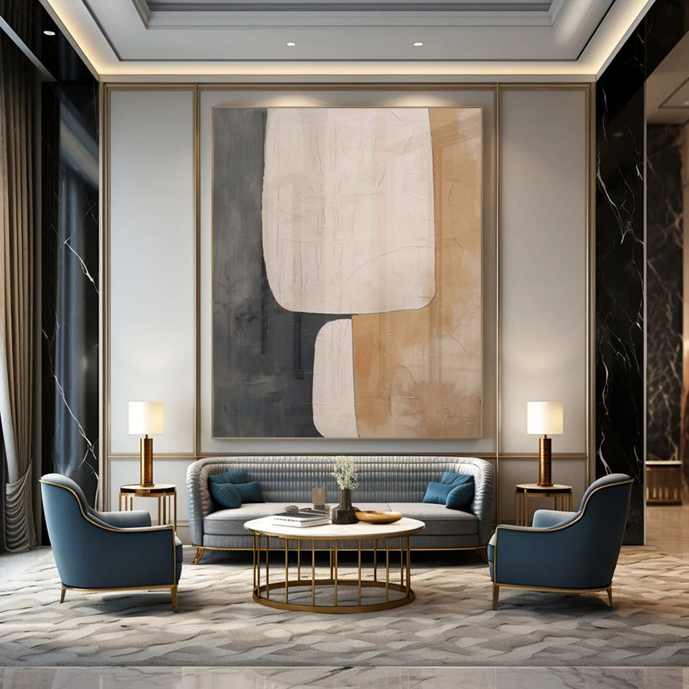 Oversized Hand-Painted Modern Abstract Painting for Family Home Sunrooms