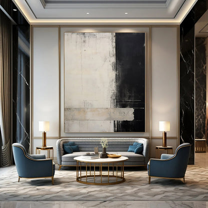 Monumental Abstract Art for Green Wall Compartment Spaces - Custom Mixed Media on Linen