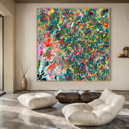 Large-Scale Hand-Painted Contemporary Abstract Mural for Bedroom Accent Walls