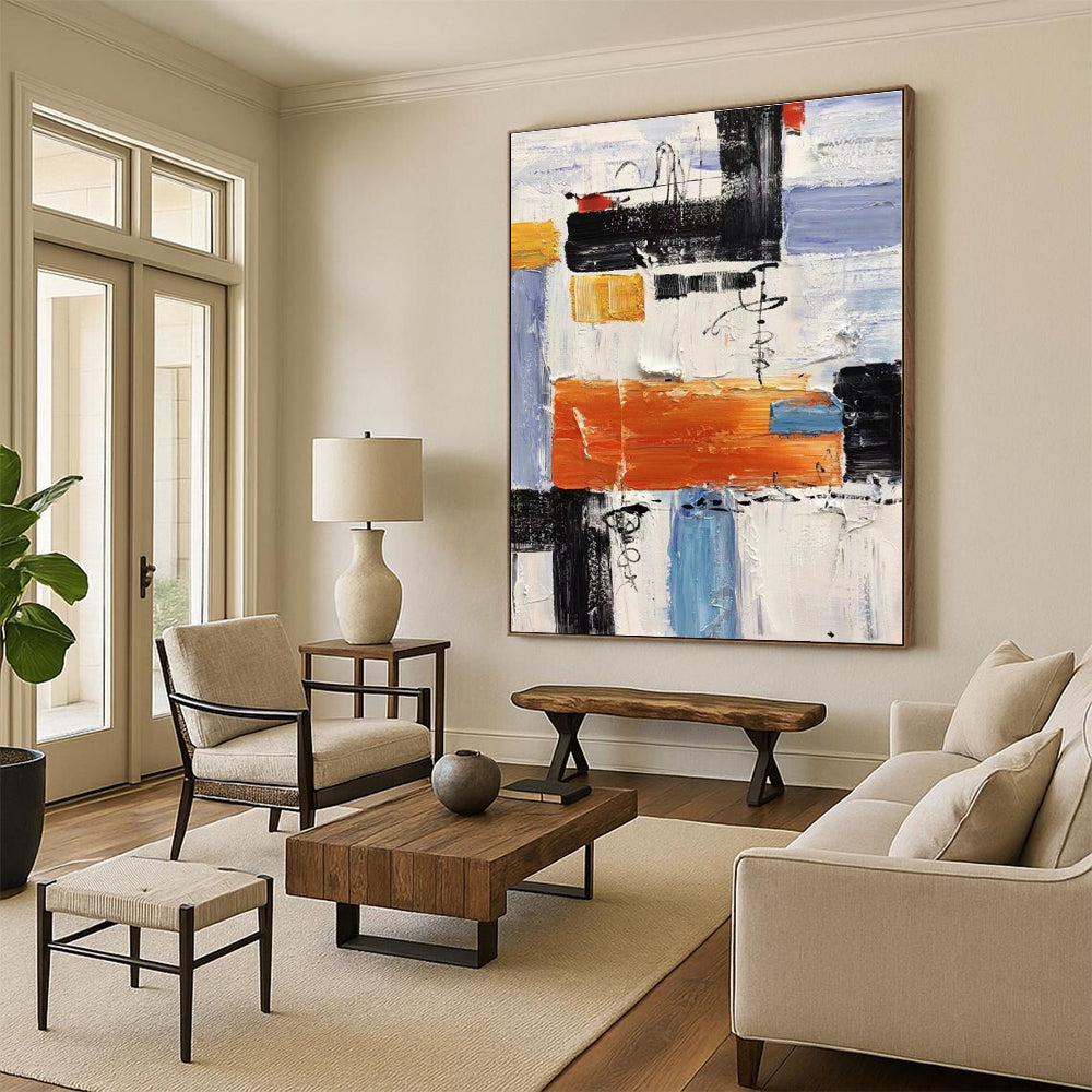 Large-Scale Bespoke Abstract Art for Guest Room Fireplace Mantel Wall