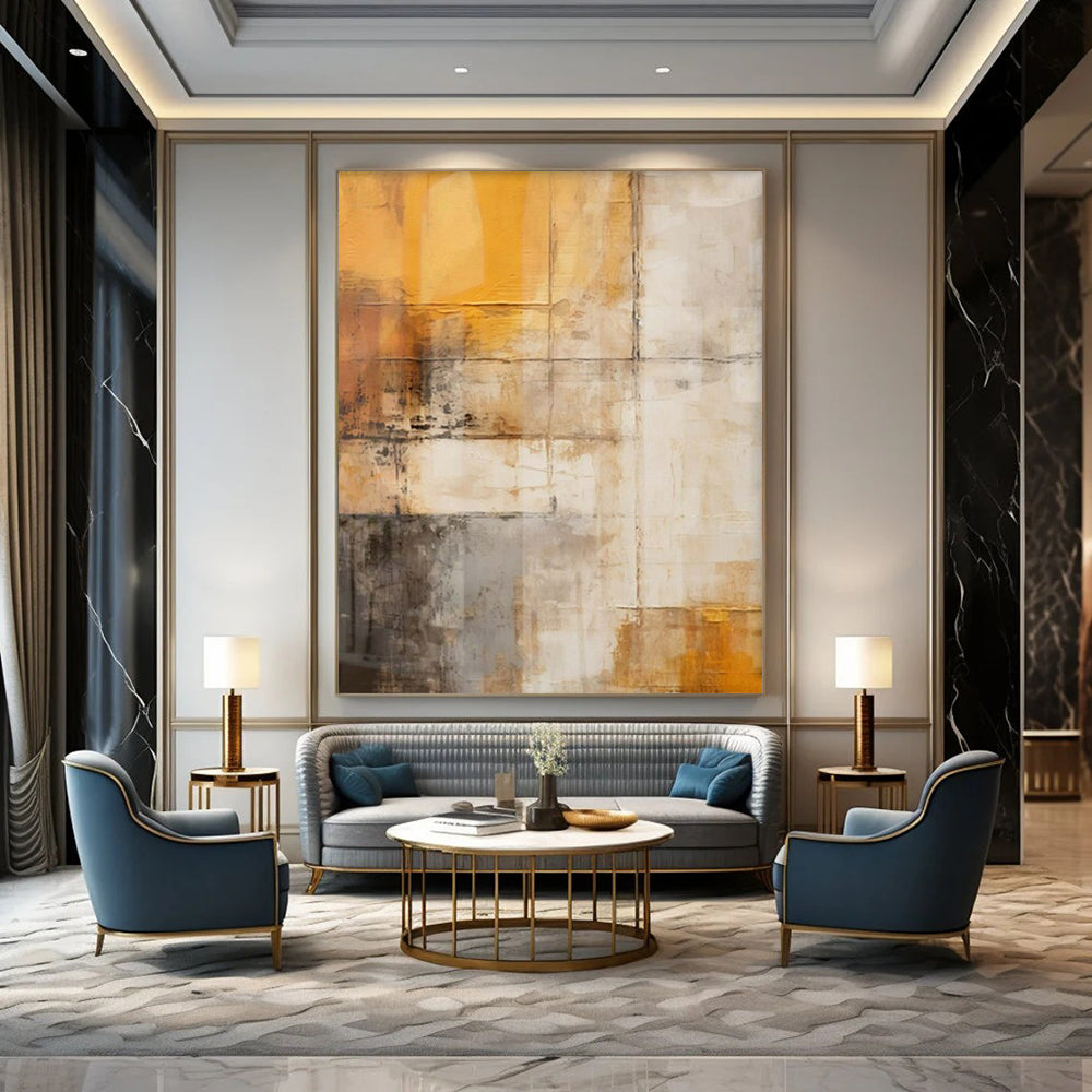 Oversized Hand-Painted Modern Abstract Painting for Family Home Guest Suites