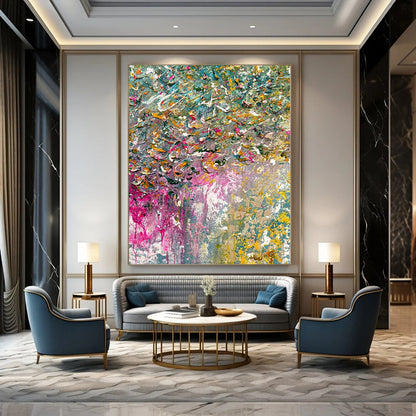 Colossal Hand-Painted Contemporary Abstract Mural for Bedroom Teen Hangout Areas